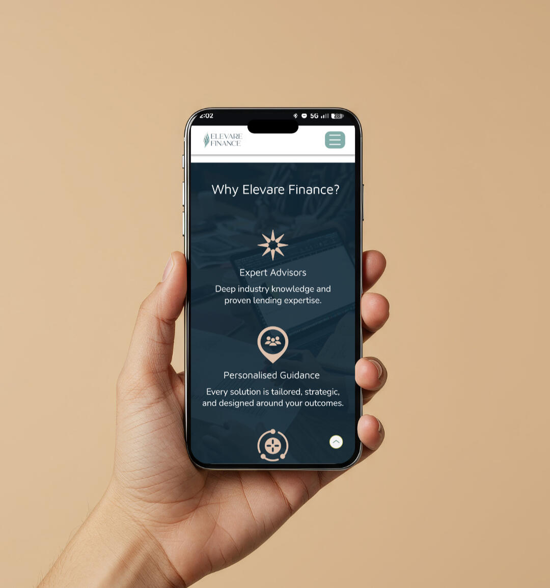 Elevare Finance website - mobile Elevare Finance website - mobile mockup