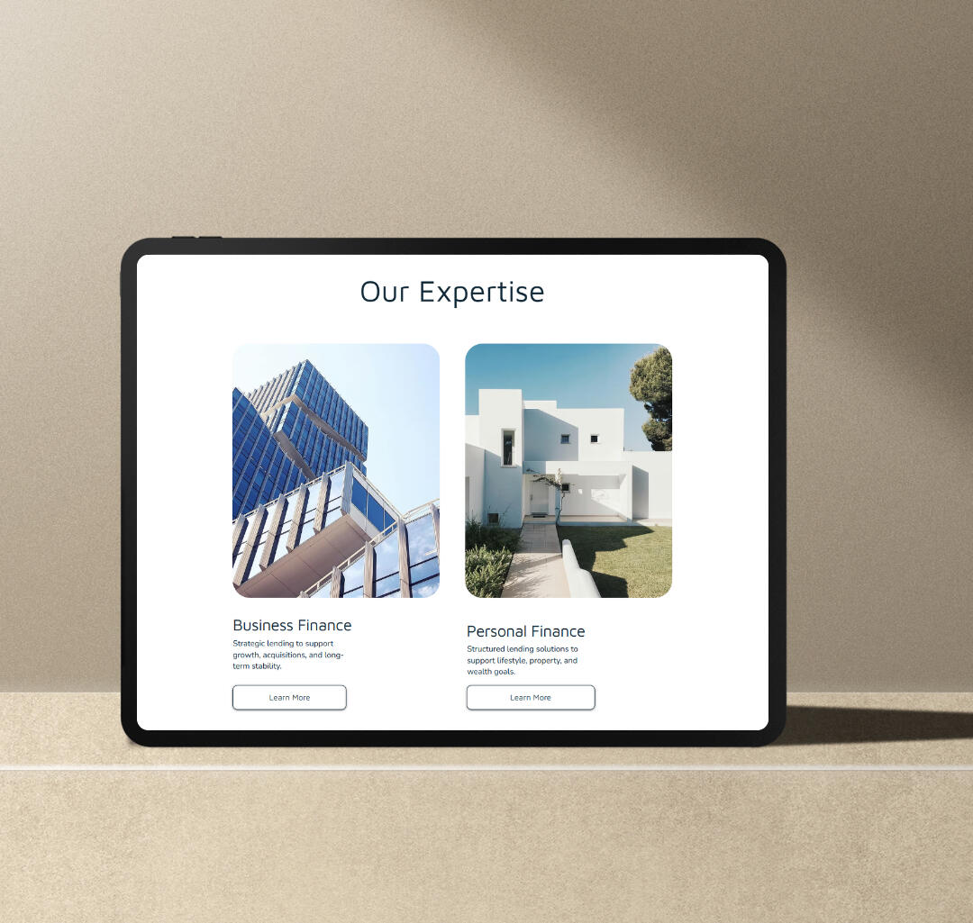 Elevare Finance website - tablet Elevare Finance website - tablet mockup