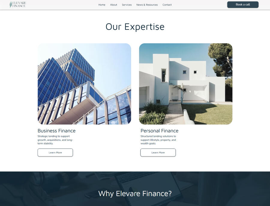 Elevare Finance - Web & Branding Elevare Finance - Website screenshot